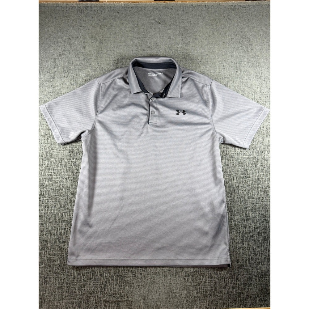 Under Armour Mens Loose Fit Polo Shirt Gray Micro Stripe Short Sleeve Large